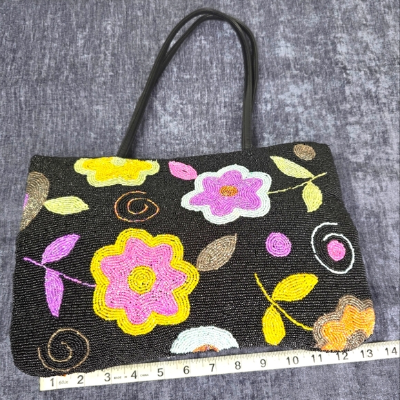 Floral Boho Beaded Purse Vintage Chic Evening Bag Unique Hand Bag - Picture 4 of 6